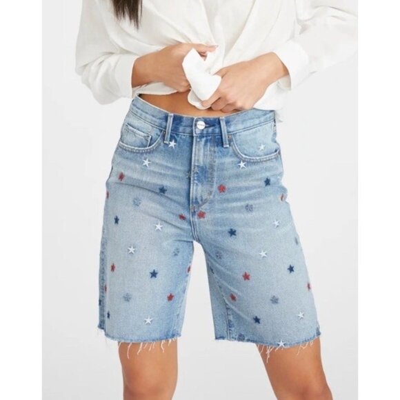 Driftwood Size 33 Women’s Denim Shorts Star Embroidered Cutoff NWT $128 - Picture 6 of 13